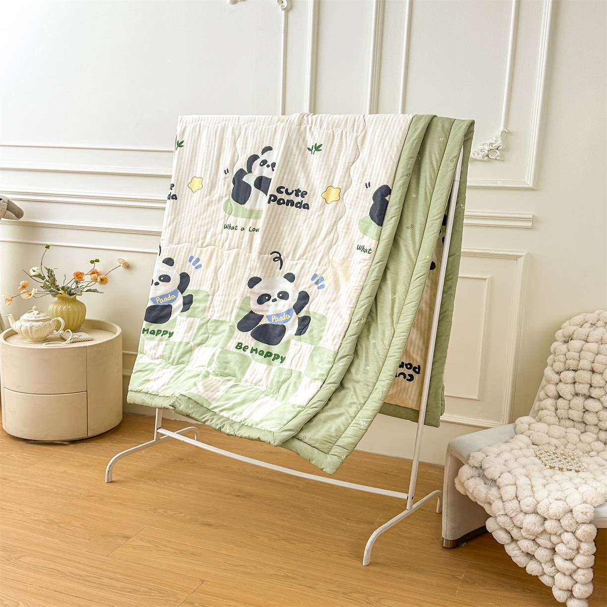 91家纺网 家纺一手货源 找家纺 易博家纺 2026新款小清新款里外全棉纯棉夏被夏凉被空调被 可爱熊猫