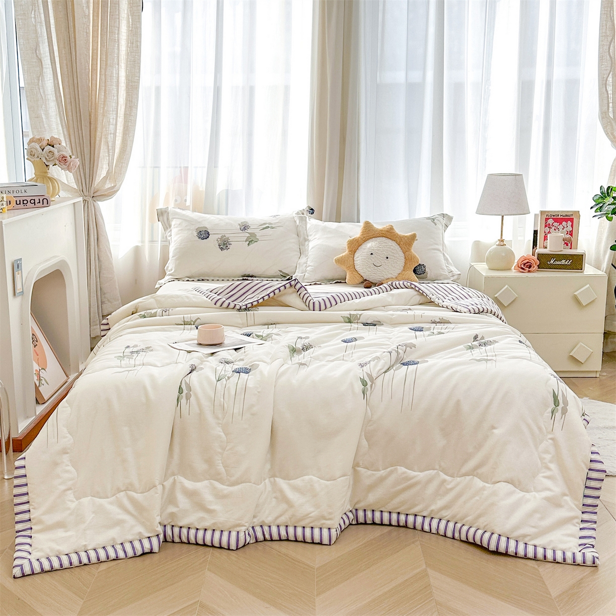 91家纺网 家纺一手货源 找家纺 易博家纺 2026新款小清新款里外全棉纯棉夏被夏凉被空调被 蒲公英