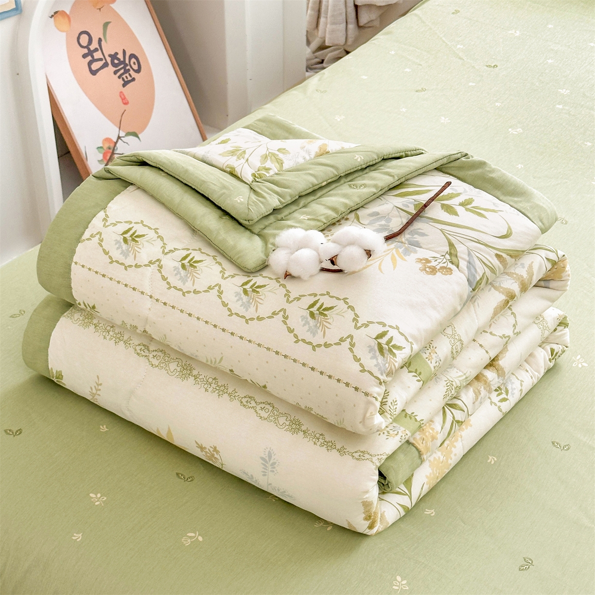 91家纺网 家纺一手货源 找家纺 易博家纺 2026新款小清新款里外全棉纯棉夏被夏凉被空调被 森系花园