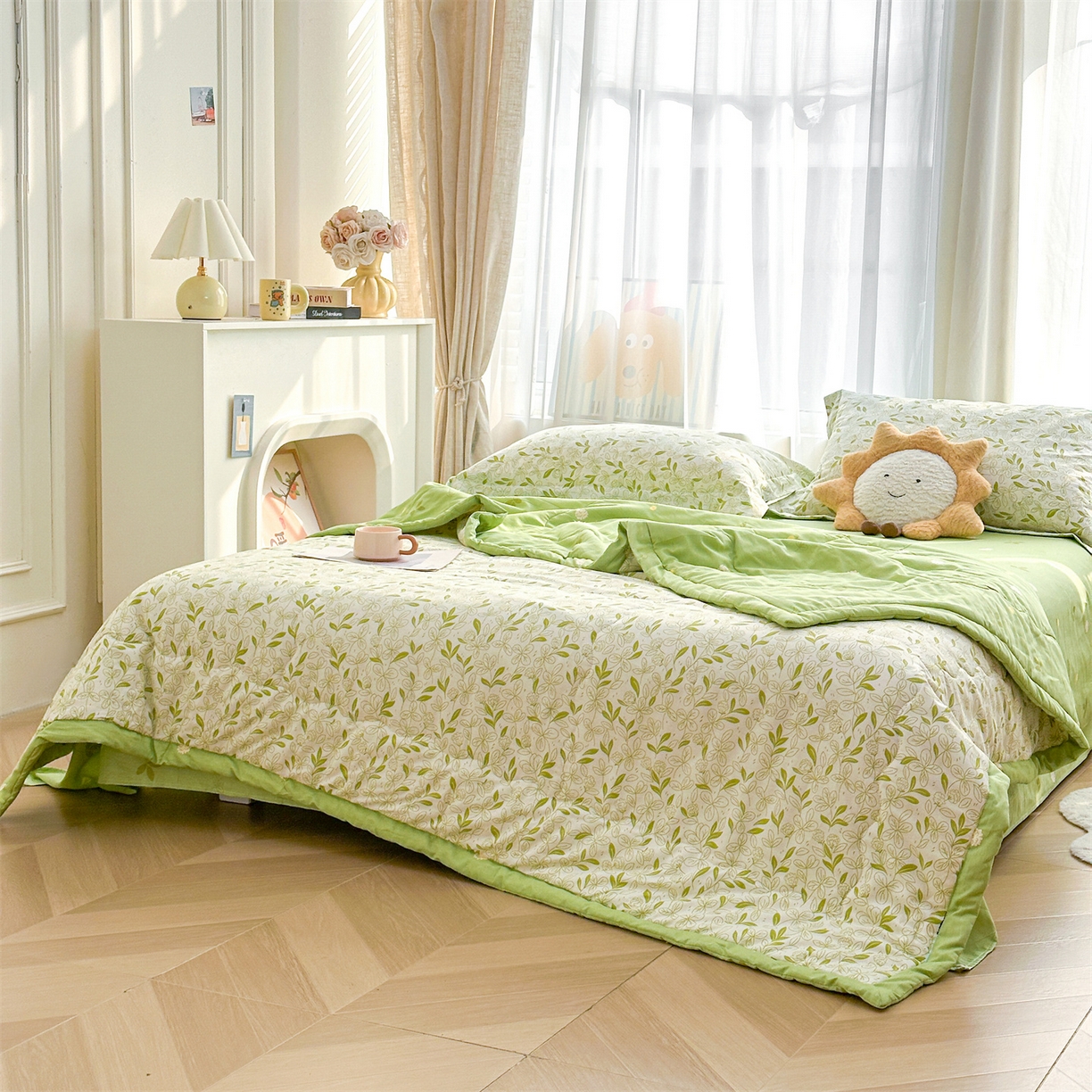 91家纺网 家纺一手货源 找家纺 易博家纺 2026新款小清新款里外全棉纯棉夏被夏凉被空调被 花之蔓