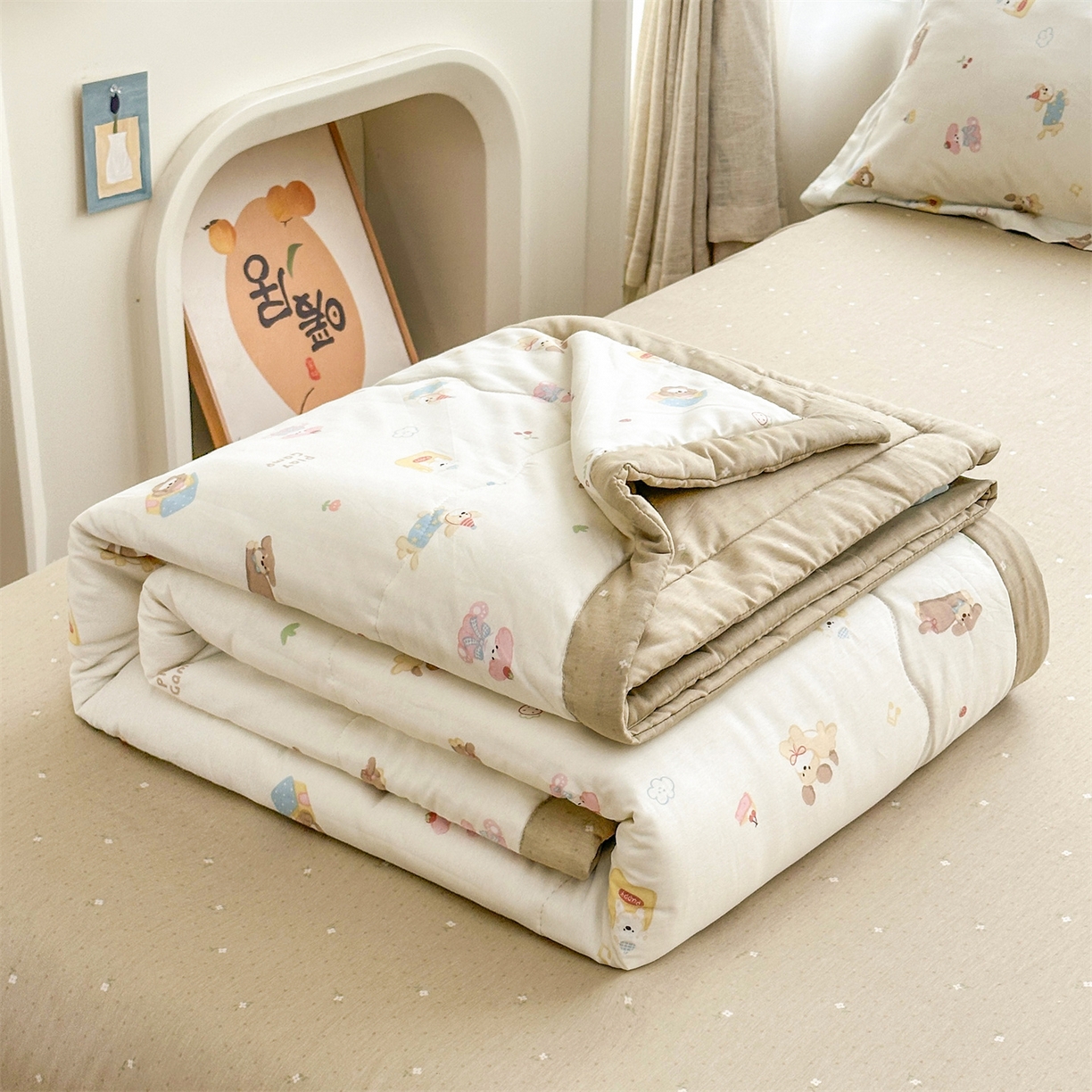 91家纺网 家纺一手货源 找家纺 易博家纺 2026新款小清新款里外全棉纯棉夏被夏凉被空调被 淘气狗