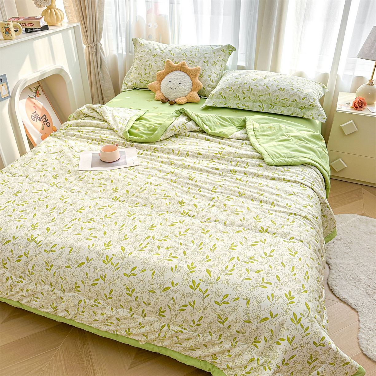 91家纺网 家纺一手货源 找家纺 易博家纺 2026新款小清新款里外全棉纯棉夏被夏凉被空调被 花之蔓