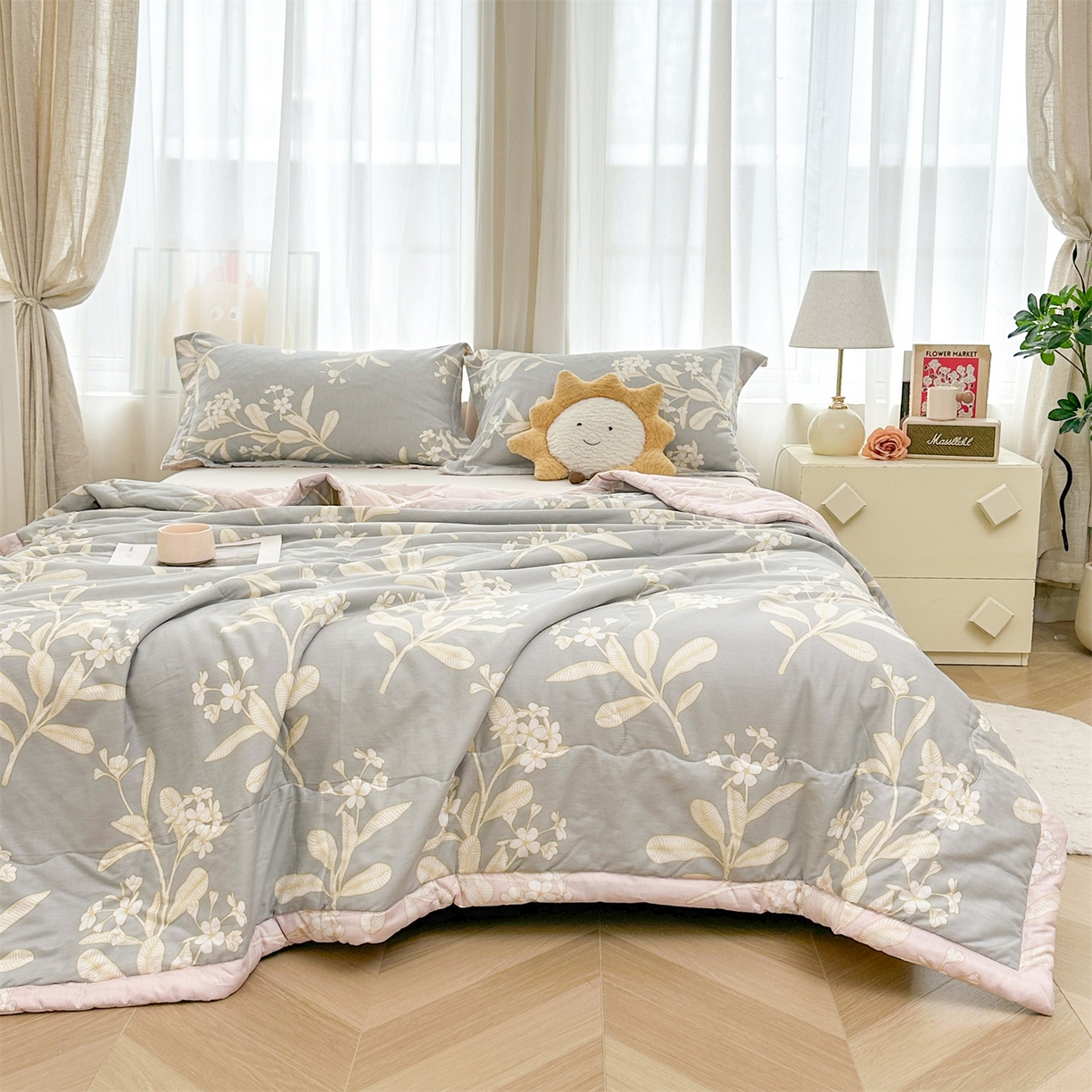 91家纺网 家纺一手货源 找家纺 易博家纺 2026新款小清新款里外全棉纯棉夏被夏凉被空调被 茉之语