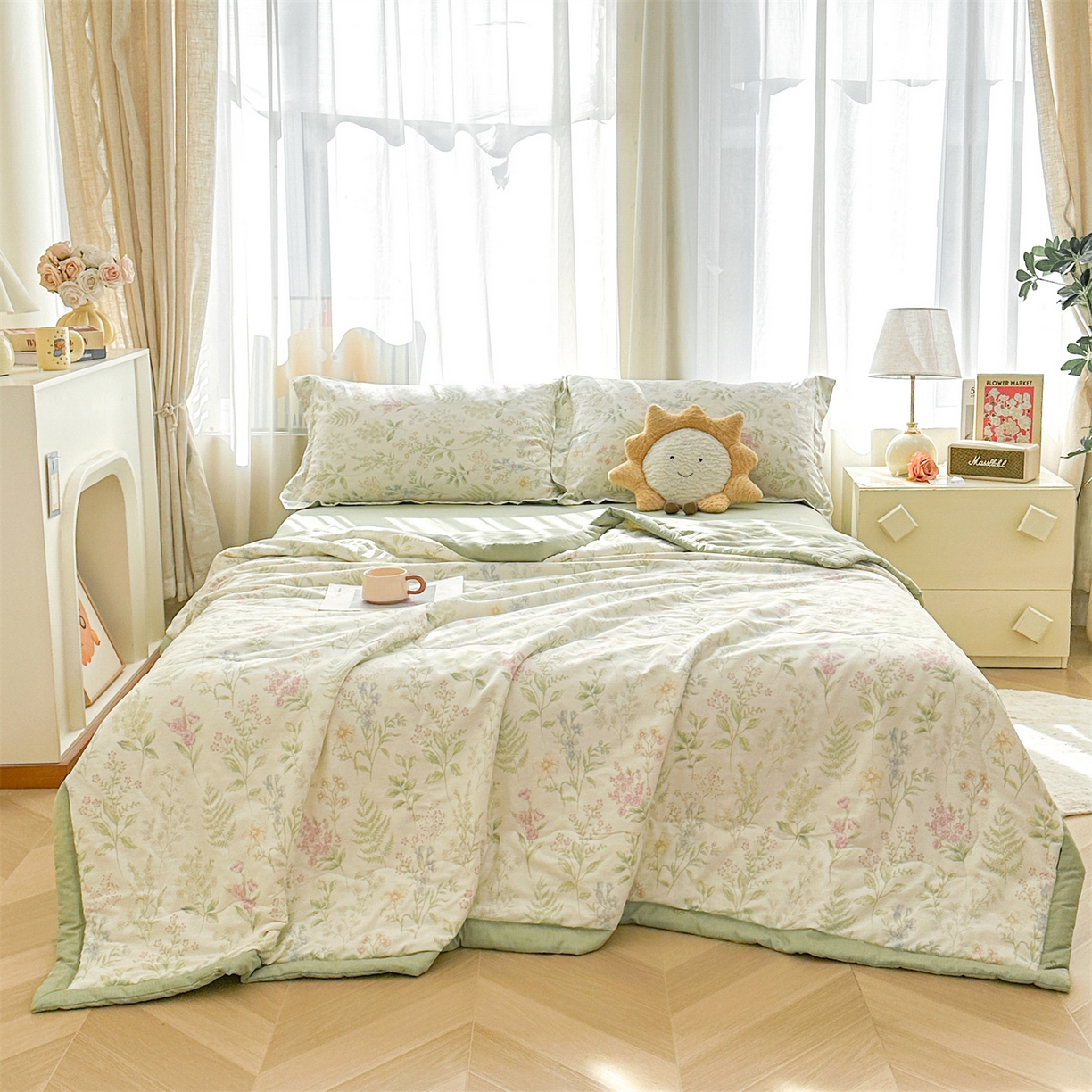 91家纺网 家纺一手货源 找家纺 易博家纺 2026新款小清新款里外全棉纯棉夏被夏凉被空调被 山月铃兰