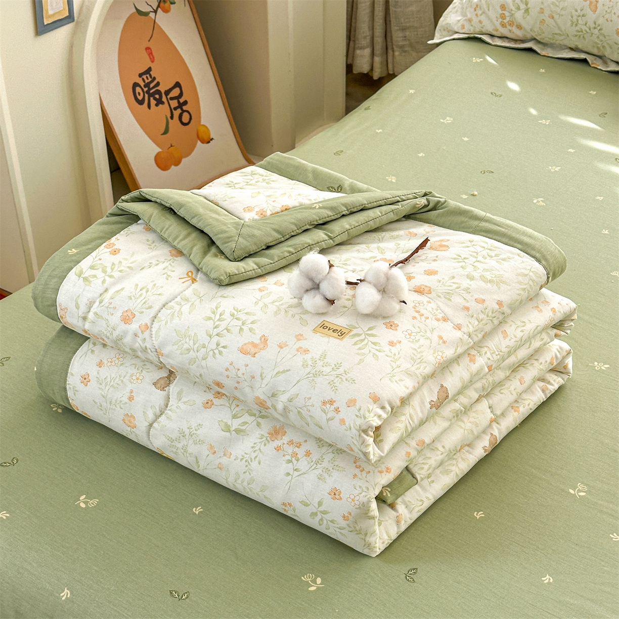 91家纺网 家纺一手货源 找家纺 易博家纺 2026新款小清新款里外全棉纯棉夏被夏凉被空调被 半夏花间