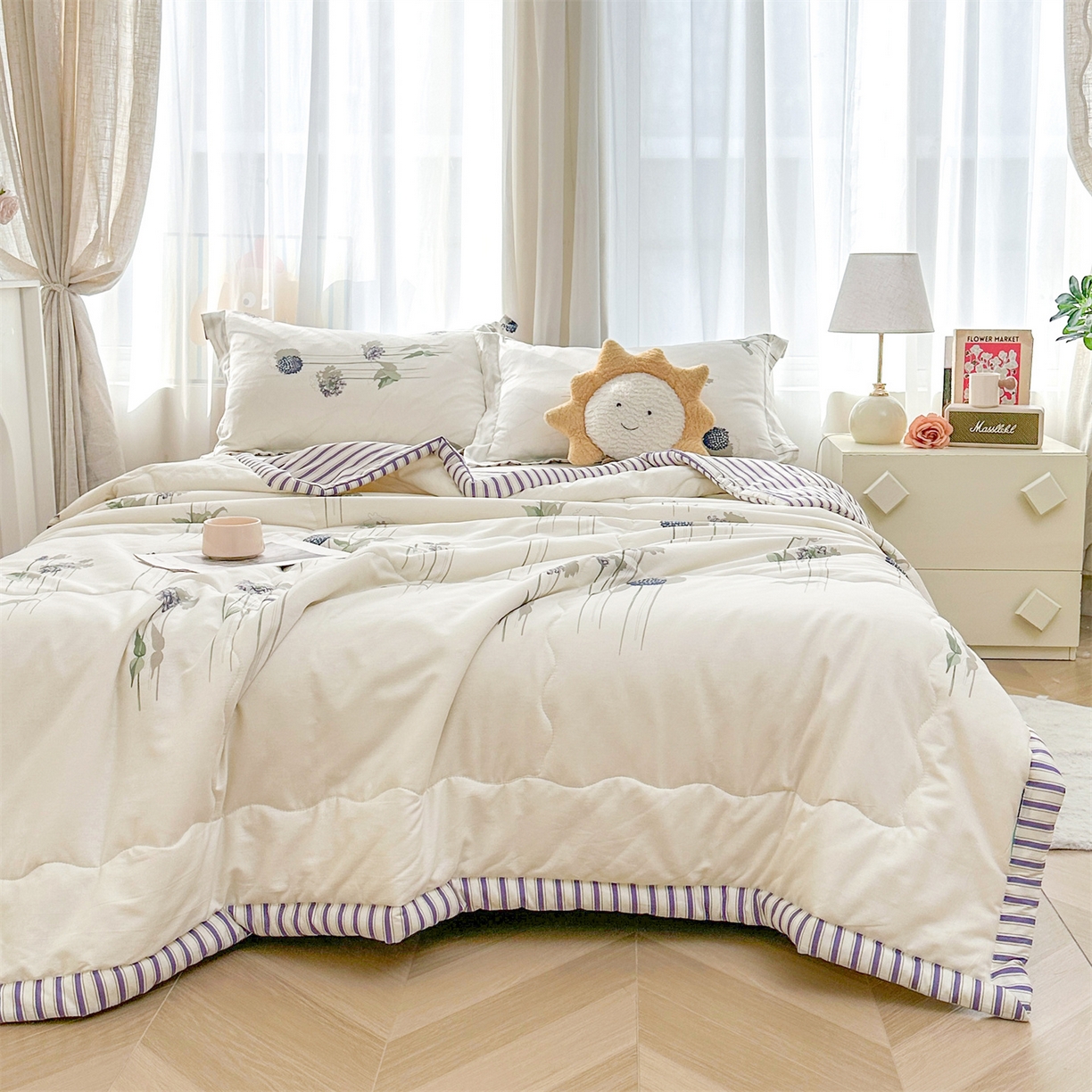 91家纺网 家纺一手货源 找家纺 易博家纺 2026新款小清新款里外全棉纯棉夏被夏凉被空调被 蒲公英