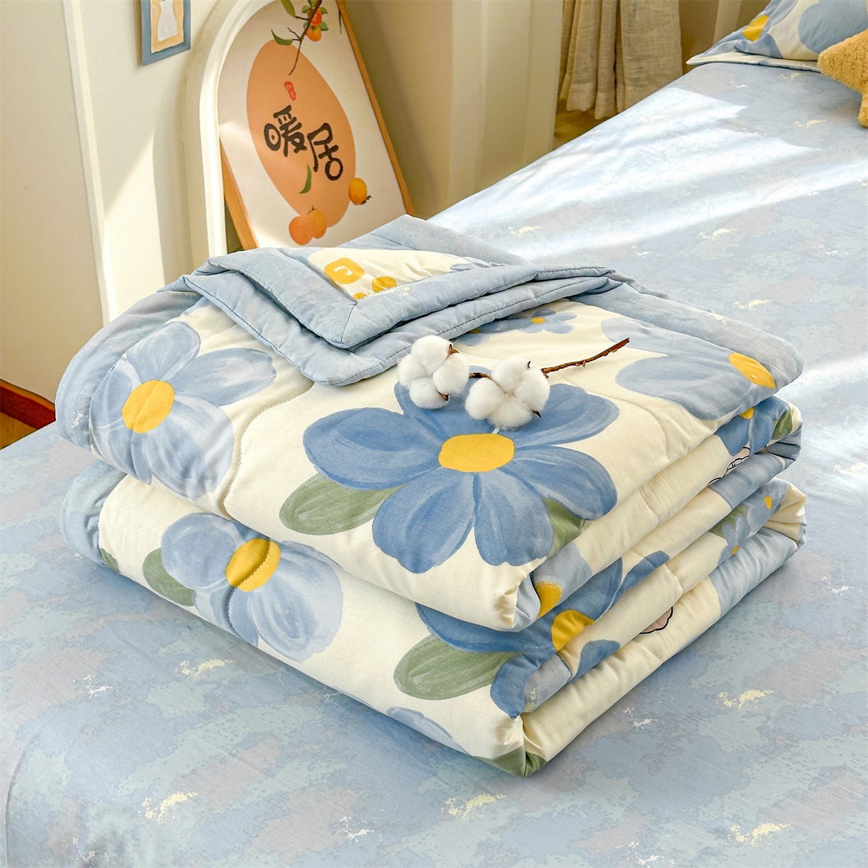 91家纺网 家纺一手货源 找家纺 易博家纺 2026新款小清新款里外全棉纯棉夏被夏凉被空调被 太阳花