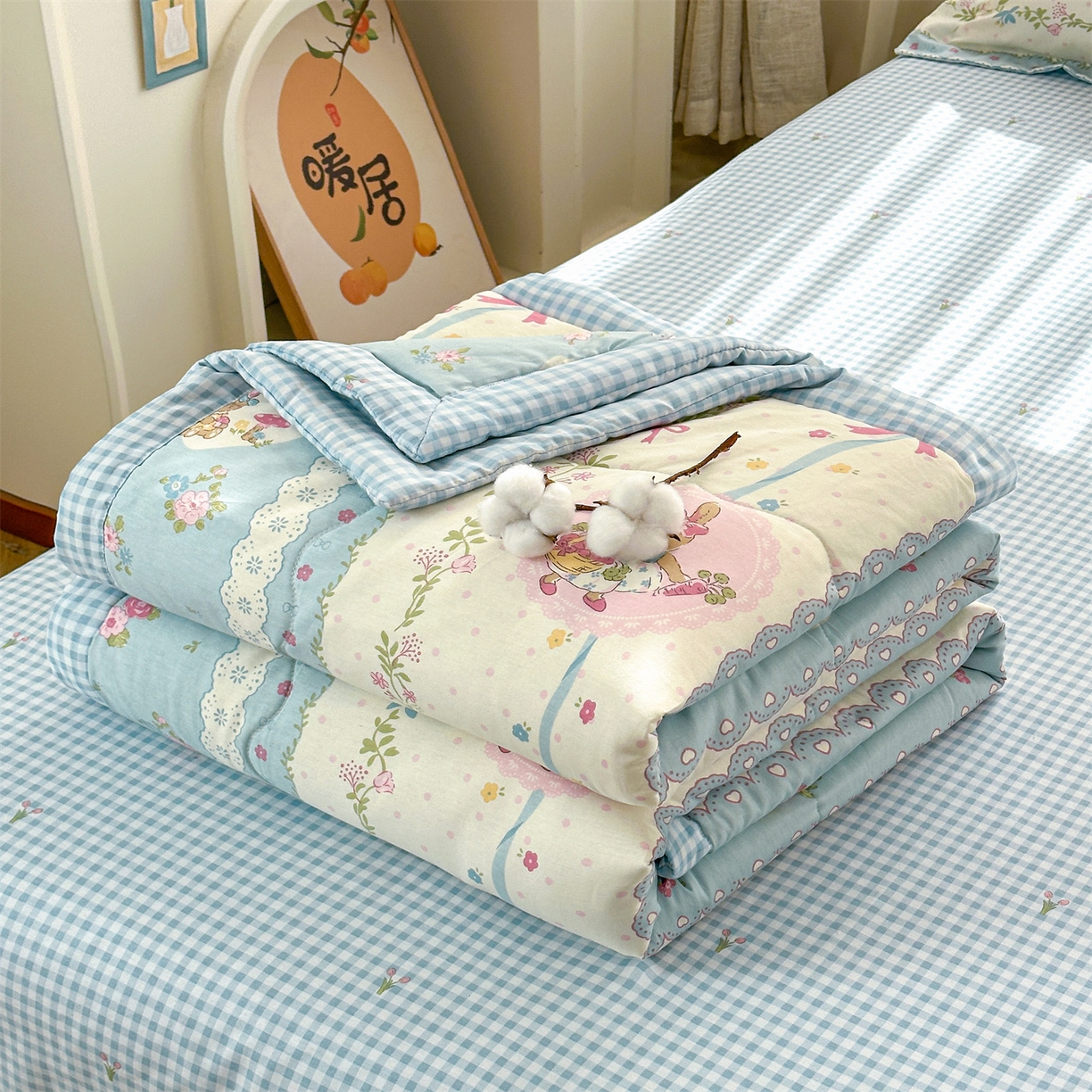 91家纺网 家纺一手货源 找家纺 易博家纺 2026新款小清新款里外全棉纯棉夏被夏凉被空调被 山野萌兔