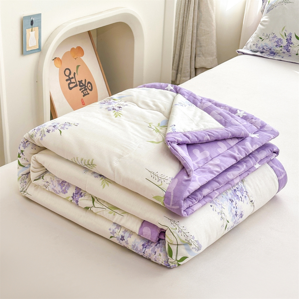 91家纺网 家纺一手货源 找家纺 易博家纺 2026新款小清新款里外全棉纯棉夏被夏凉被空调被 紫韵花