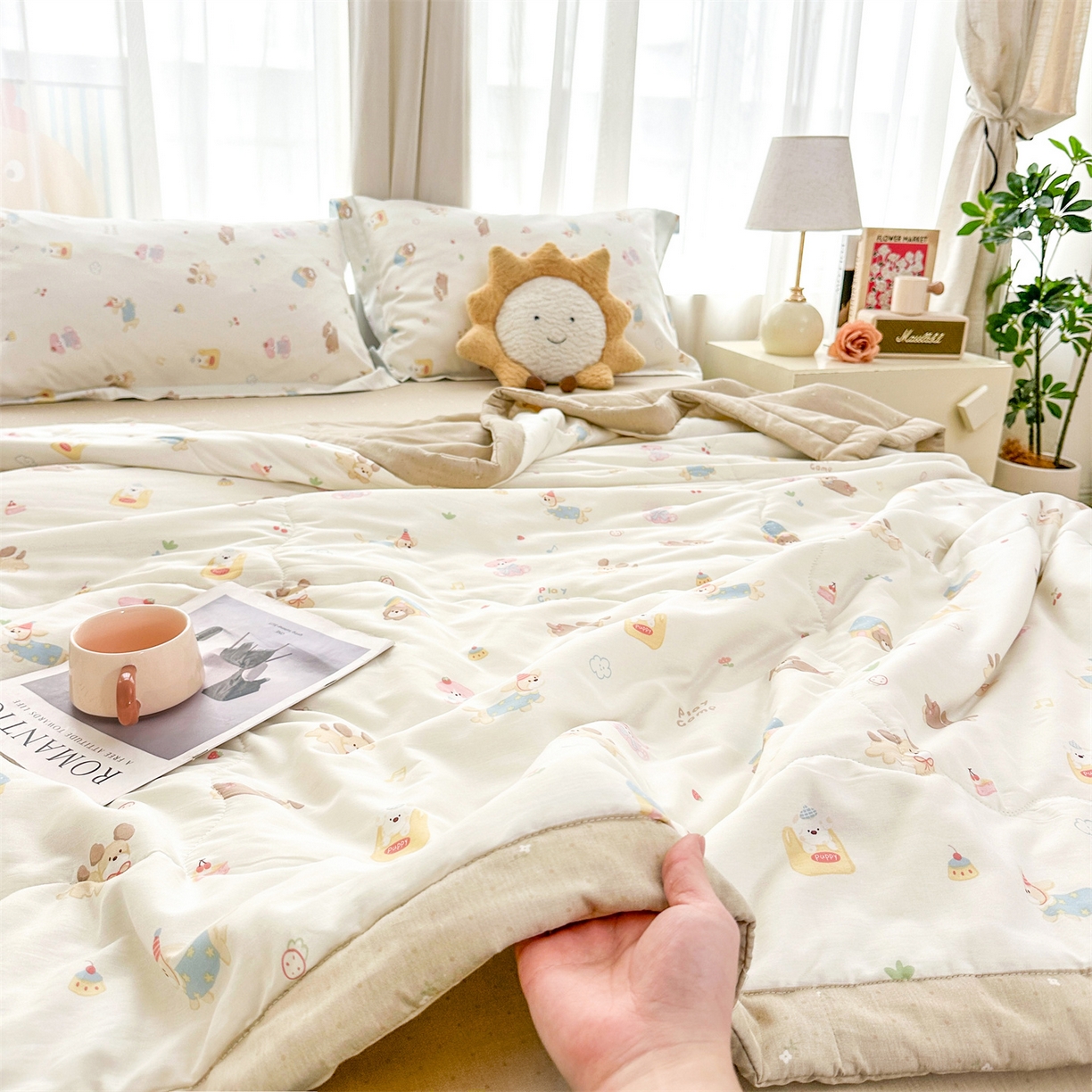 91家纺网 家纺一手货源 找家纺 易博家纺 2026新款小清新款里外全棉纯棉夏被夏凉被空调被 淘气狗