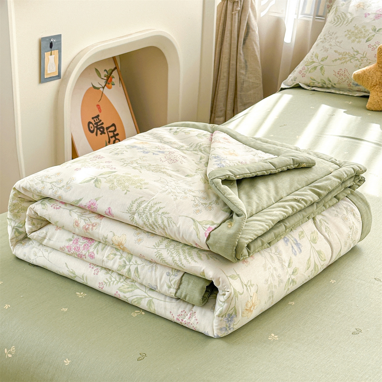 91家纺网 家纺一手货源 找家纺 易博家纺 2026新款小清新款里外全棉纯棉夏被夏凉被空调被 山月铃兰