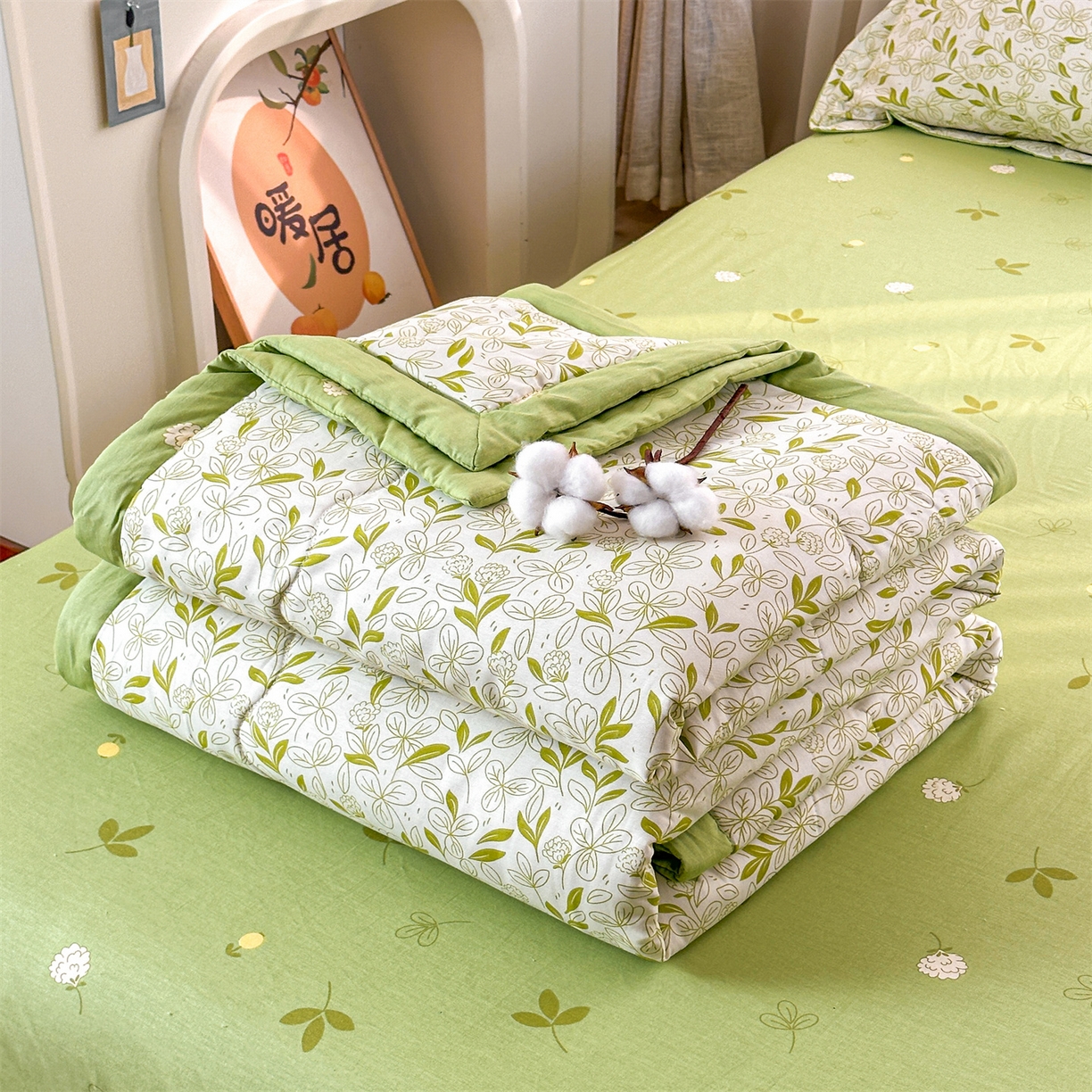 91家纺网 家纺一手货源 找家纺 易博家纺 2026新款小清新款里外全棉纯棉夏被夏凉被空调被 花之蔓