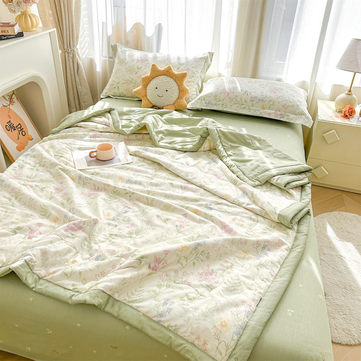 91家纺网 家纺一手货源 找家纺 易博家纺 2026新款小清新款里外全棉纯棉夏被夏凉被空调被 山月铃兰