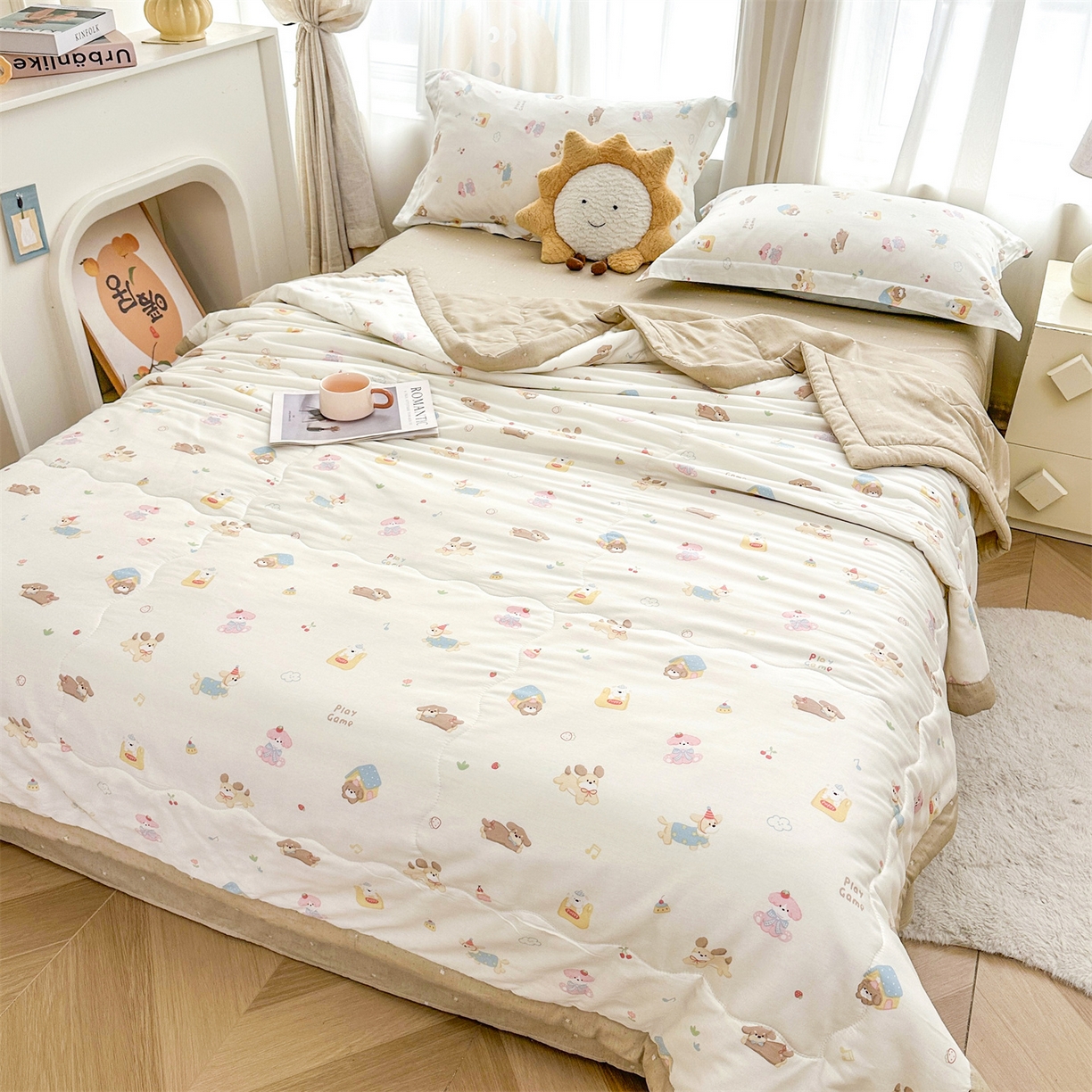 91家纺网 家纺一手货源 找家纺 易博家纺 2026新款小清新款里外全棉纯棉夏被夏凉被空调被 淘气狗