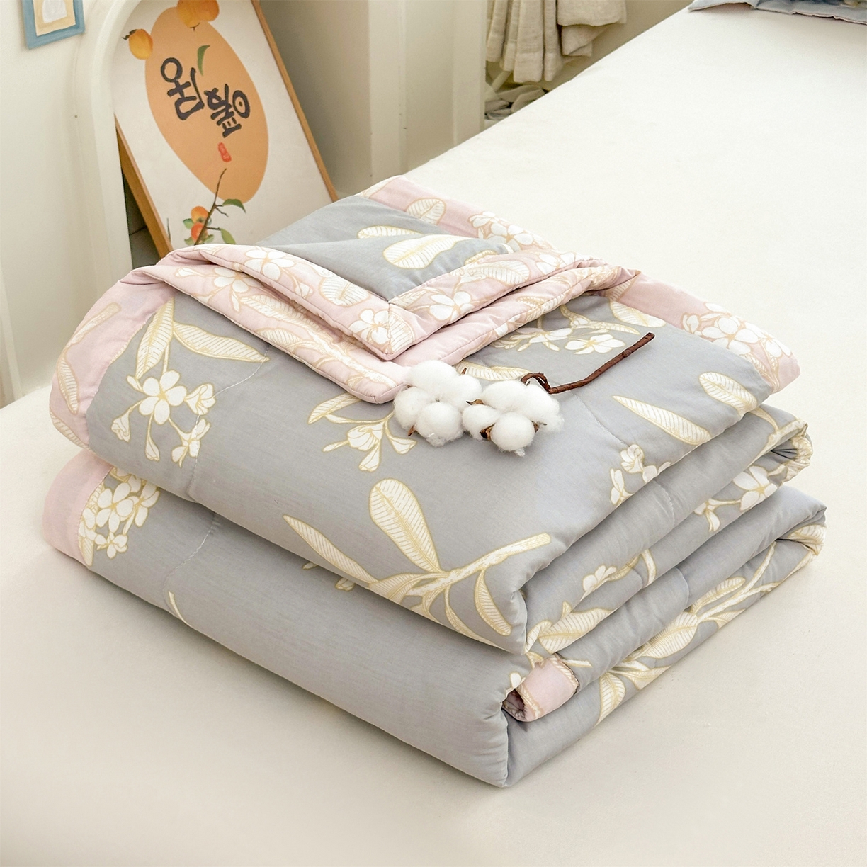 91家纺网 家纺一手货源 找家纺 易博家纺 2026新款小清新款里外全棉纯棉夏被夏凉被空调被 茉之语
