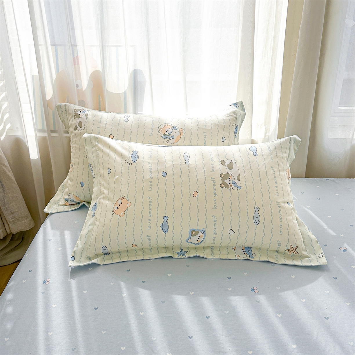 91家纺网 家纺一手货源 找家纺 易博家纺 2026新款小清新款里外全棉纯棉夏被夏凉被空调被 猫猫鱼