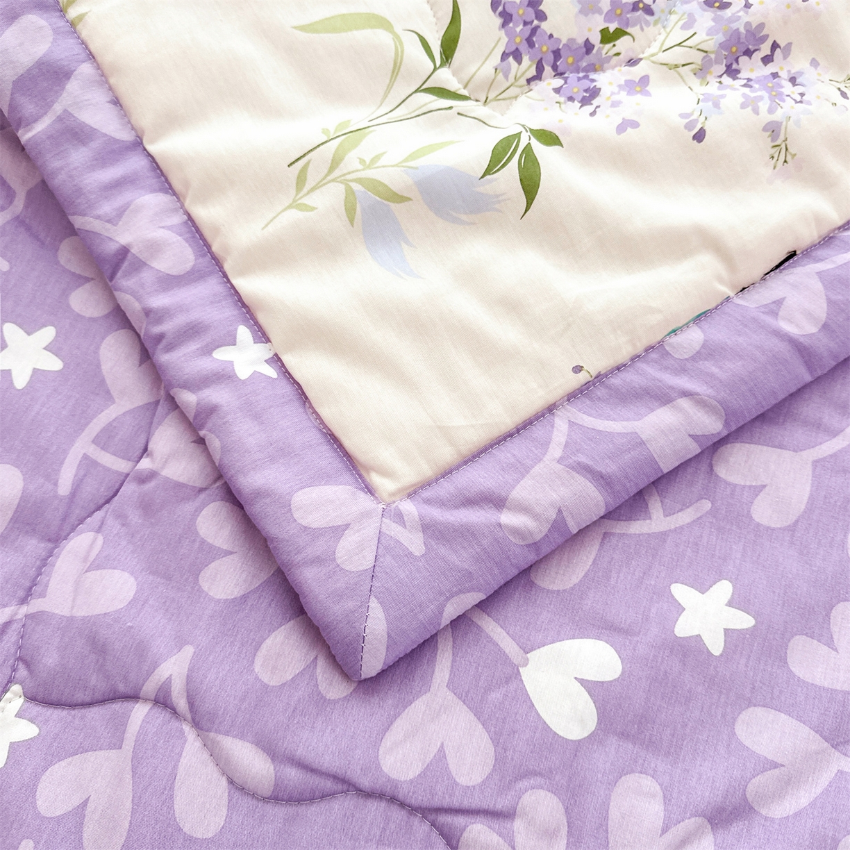 91家纺网 家纺一手货源 找家纺 易博家纺 2026新款小清新款里外全棉纯棉夏被夏凉被空调被 紫韵花