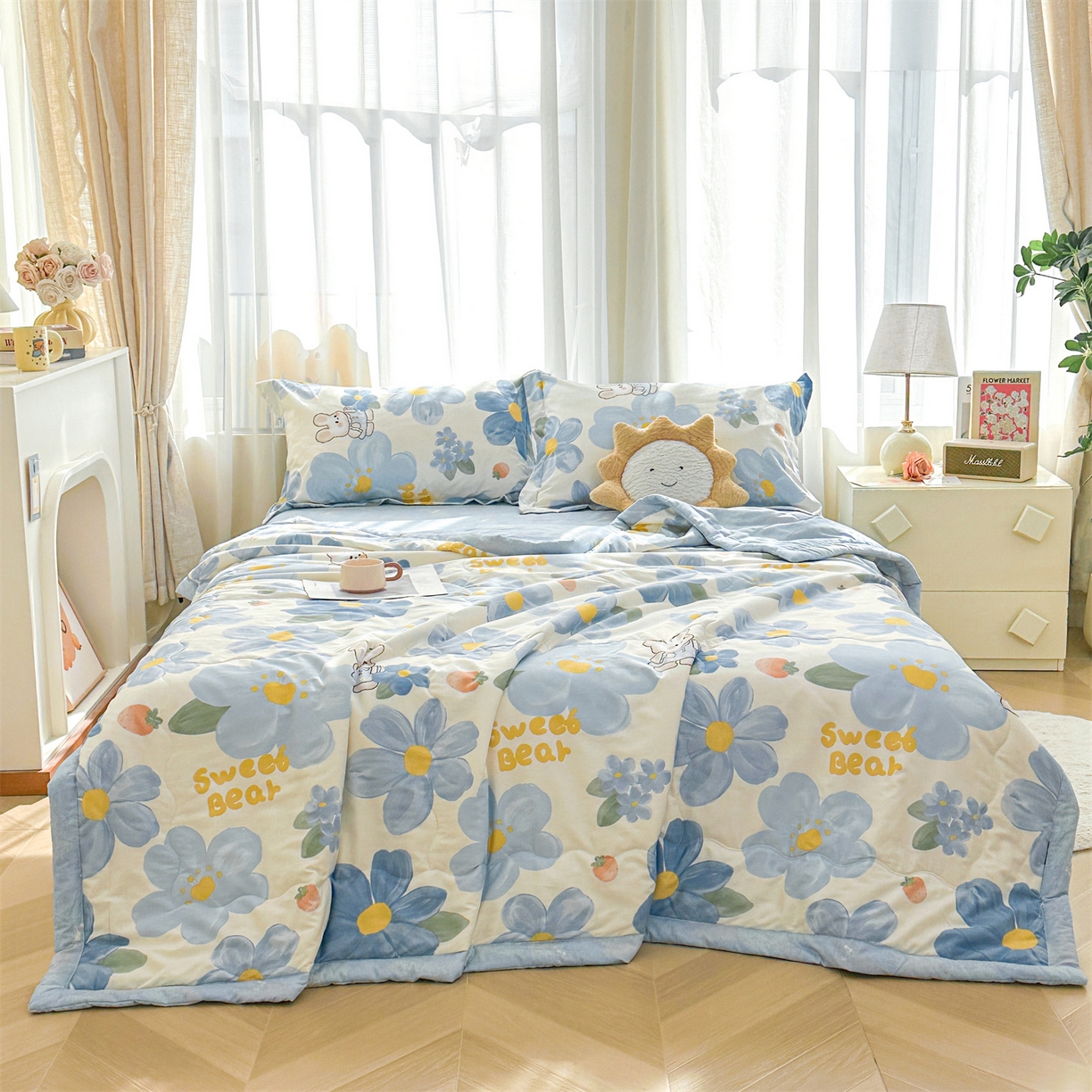 91家纺网 家纺一手货源 找家纺 易博家纺 2026新款小清新款里外全棉纯棉夏被夏凉被空调被 太阳花