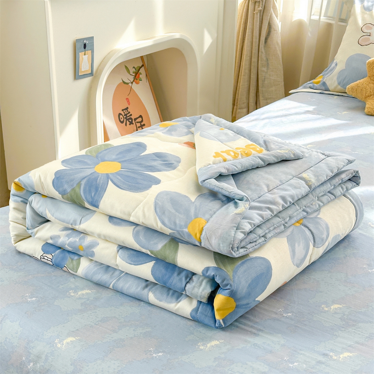 91家纺网 家纺一手货源 找家纺 易博家纺 2026新款小清新款里外全棉纯棉夏被夏凉被空调被 太阳花