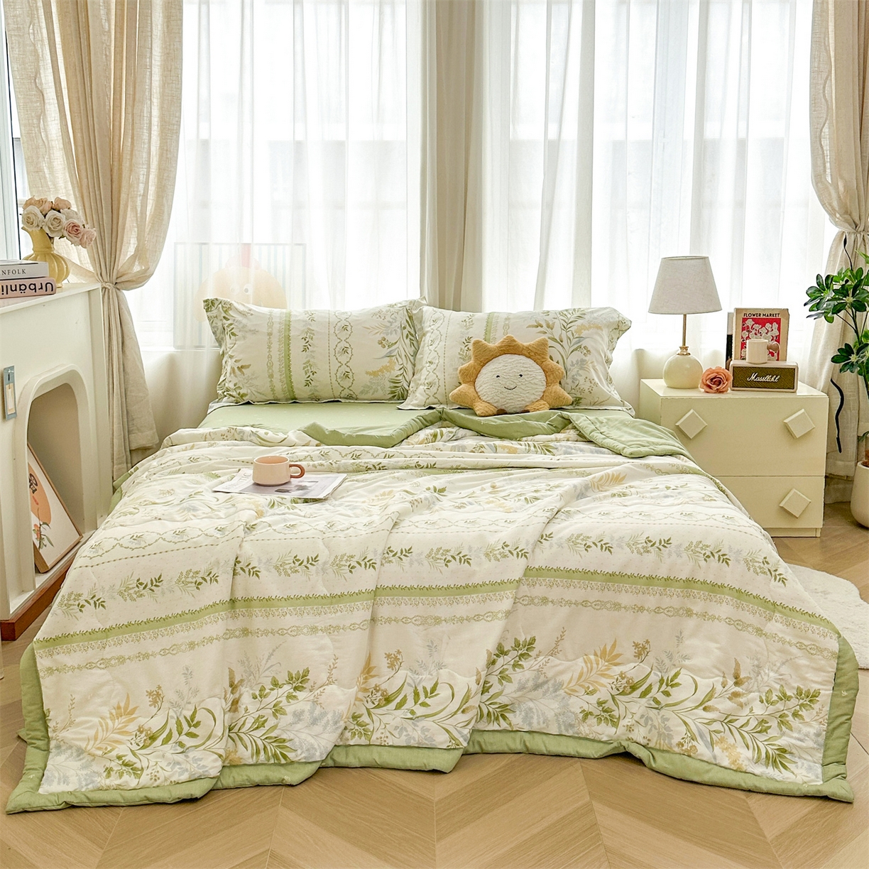 91家纺网 家纺一手货源 找家纺 易博家纺 2026新款小清新款里外全棉纯棉夏被夏凉被空调被 森系花园