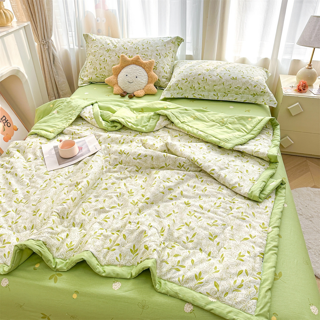 91家纺网 家纺一手货源 找家纺 易博家纺 2026新款小清新款里外全棉纯棉夏被夏凉被空调被 花之蔓