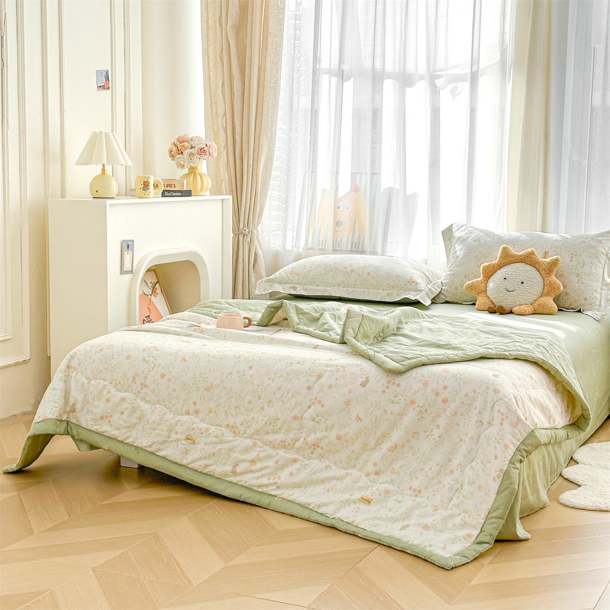 91家纺网 家纺一手货源 找家纺 易博家纺 2026新款小清新款里外全棉纯棉夏被夏凉被空调被 半夏花间