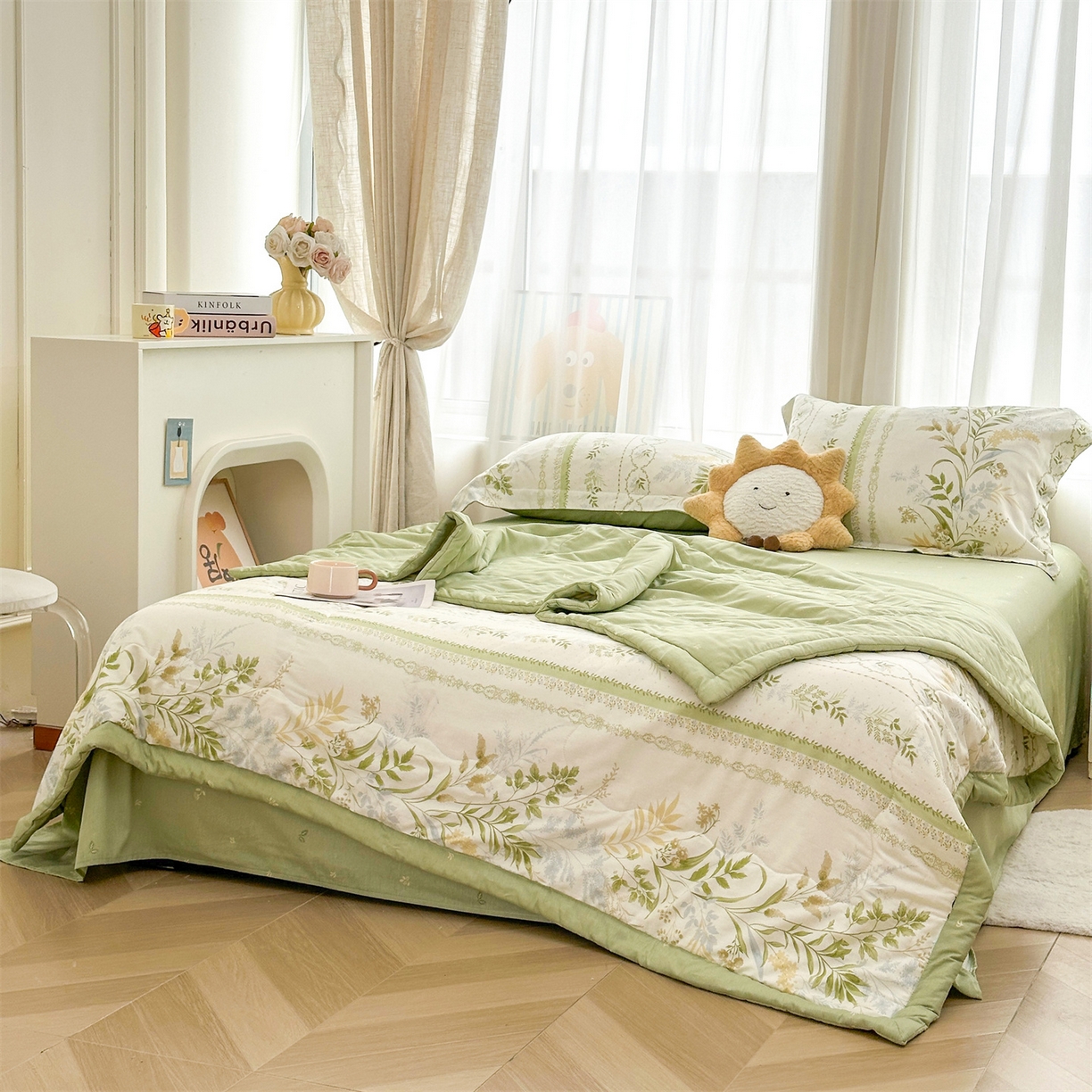 91家纺网 家纺一手货源 找家纺 易博家纺 2026新款小清新款里外全棉纯棉夏被夏凉被空调被 森系花园