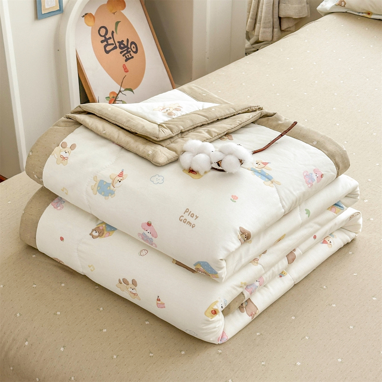 91家纺网 家纺一手货源 找家纺 易博家纺 2026新款小清新款里外全棉纯棉夏被夏凉被空调被 淘气狗