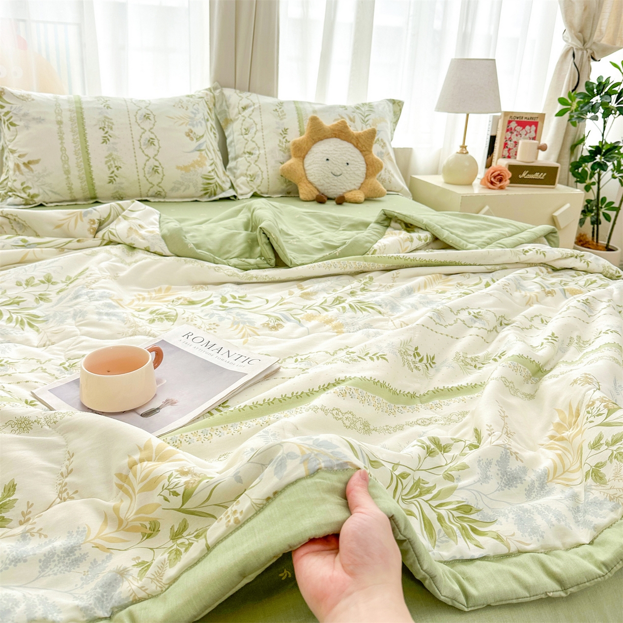 91家纺网 家纺一手货源 找家纺 易博家纺 2026新款小清新款里外全棉纯棉夏被夏凉被空调被 森系花园