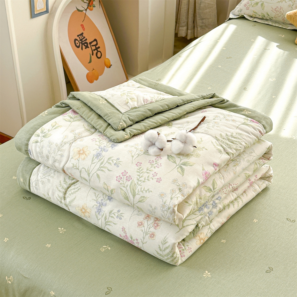 91家纺网 家纺一手货源 找家纺 易博家纺 2026新款小清新款里外全棉纯棉夏被夏凉被空调被 山月铃兰
