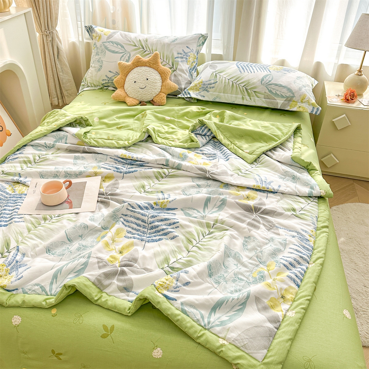 91家纺网 家纺一手货源 找家纺 易博家纺 2026新款小清新款里外全棉纯棉夏被夏凉被空调被 夏日风情