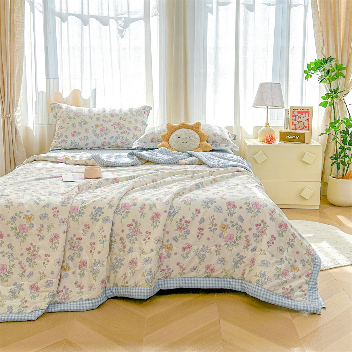 91家纺网 家纺一手货源 找家纺 （总）易博家纺 2026新款小清新款里外全棉纯棉夏被夏凉被空调被