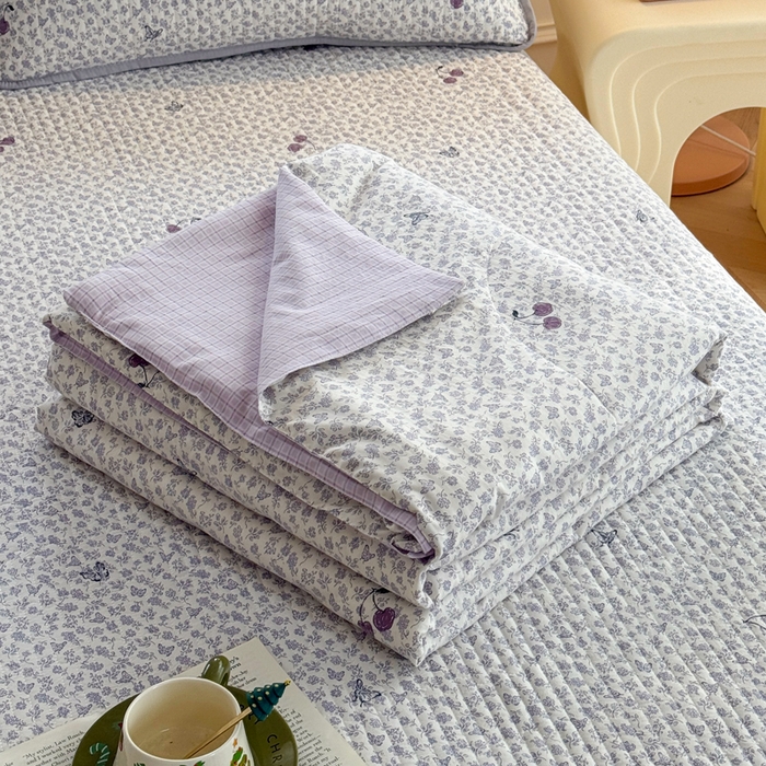 云玲时尚 2026新款古法水洗棉夏被床盖四件套 半亩花棠