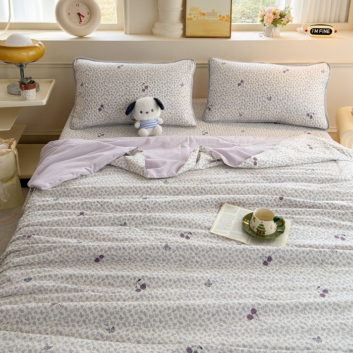 91家纺网 家纺一手货源 找家纺 云玲时尚 2026新款古法水洗棉夏被床盖四件套 半亩花棠