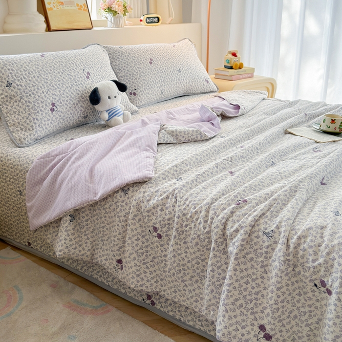 91家纺网 家纺一手货源 找家纺 云玲时尚 2026新款古法水洗棉夏被床盖四件套 半亩花棠