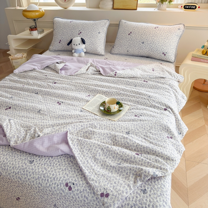 91家纺网 家纺一手货源 找家纺 云玲时尚 2026新款古法水洗棉夏被床盖四件套 半亩花棠