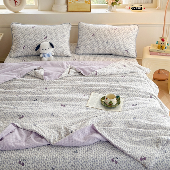 91家纺网 家纺一手货源 找家纺 云玲时尚 2026新款古法水洗棉夏被床盖四件套 半亩花棠