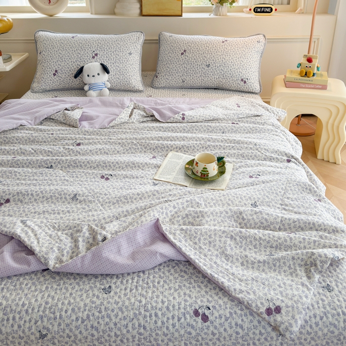 91家纺网 家纺一手货源 找家纺 云玲时尚 2026新款古法水洗棉夏被床盖四件套 半亩花棠