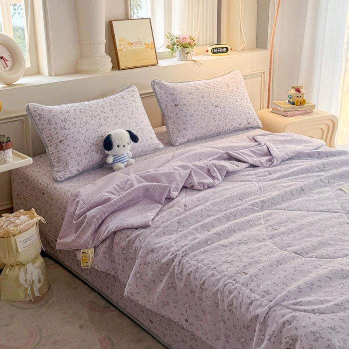 91家纺网 家纺一手货源 找家纺 云玲时尚 2026新款古法水洗棉夏被床盖四件套 初禾