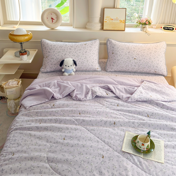 91家纺网 家纺一手货源 找家纺 云玲时尚 2026新款古法水洗棉夏被床盖四件套 初禾