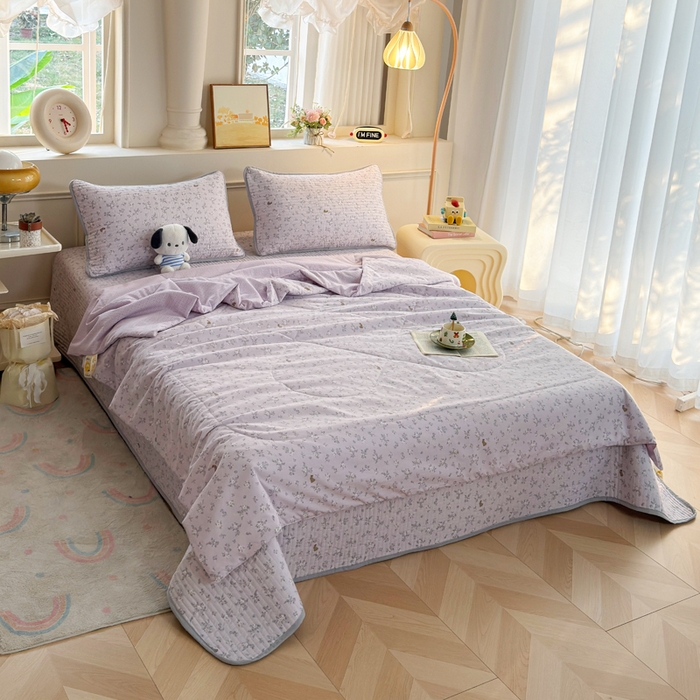 91家纺网 家纺一手货源 找家纺 云玲时尚 2026新款古法水洗棉夏被床盖四件套 初禾