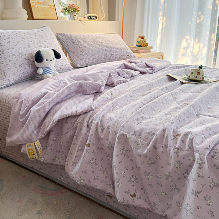 91家纺网 家纺一手货源 找家纺 云玲时尚 2026新款古法水洗棉夏被床盖四件套 初禾