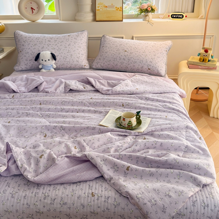 91家纺网 家纺一手货源 找家纺 云玲时尚 2026新款古法水洗棉夏被床盖四件套 初禾