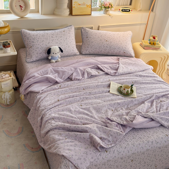 91家纺网 家纺一手货源 找家纺 云玲时尚 2026新款古法水洗棉夏被床盖四件套 初禾