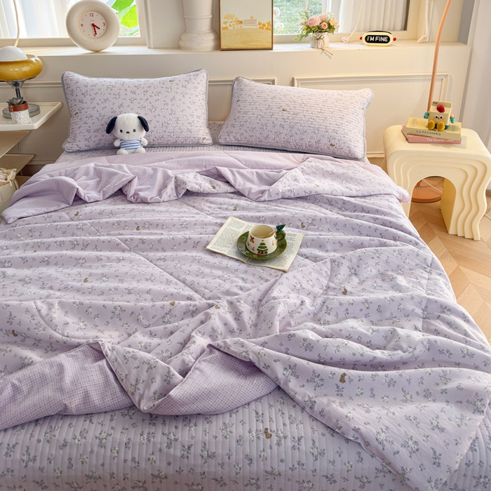 91家纺网 家纺一手货源 找家纺 云玲时尚 2026新款古法水洗棉夏被床盖四件套 初禾