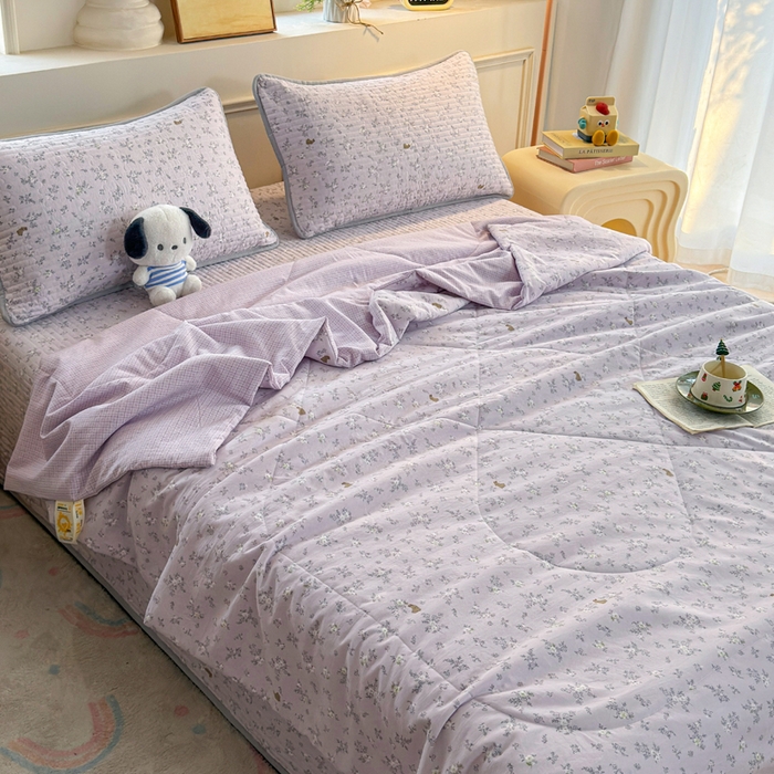 91家纺网 家纺一手货源 找家纺 云玲时尚 2026新款古法水洗棉夏被床盖四件套 初禾