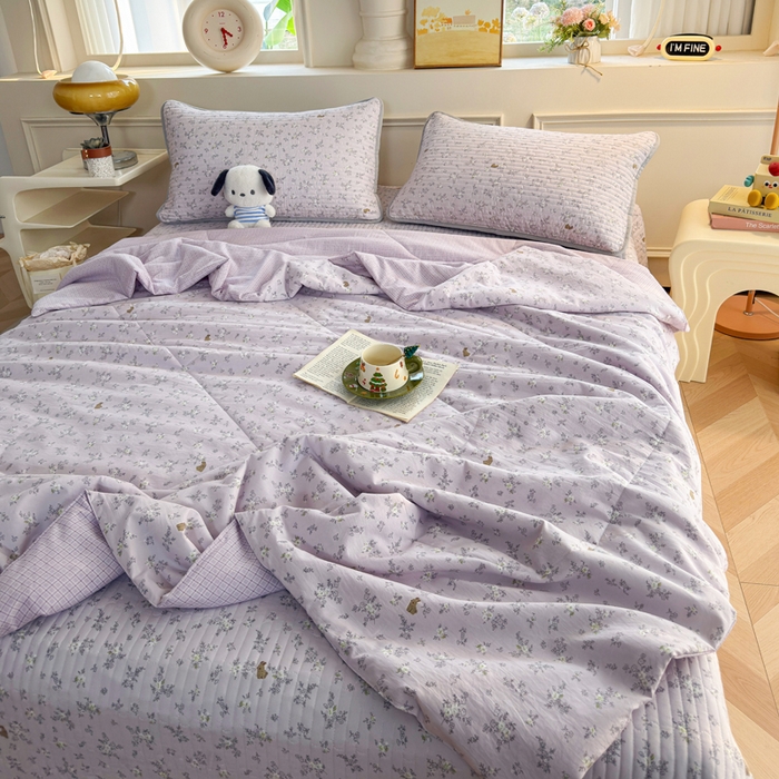 91家纺网 家纺一手货源 找家纺 云玲时尚 2026新款古法水洗棉夏被床盖四件套 初禾