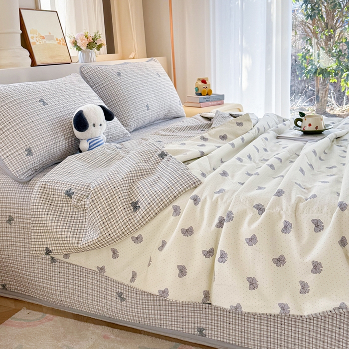 91家纺网 家纺一手货源 找家纺 云玲时尚 2026新款古法水洗棉夏被床盖四件套 蝶梦