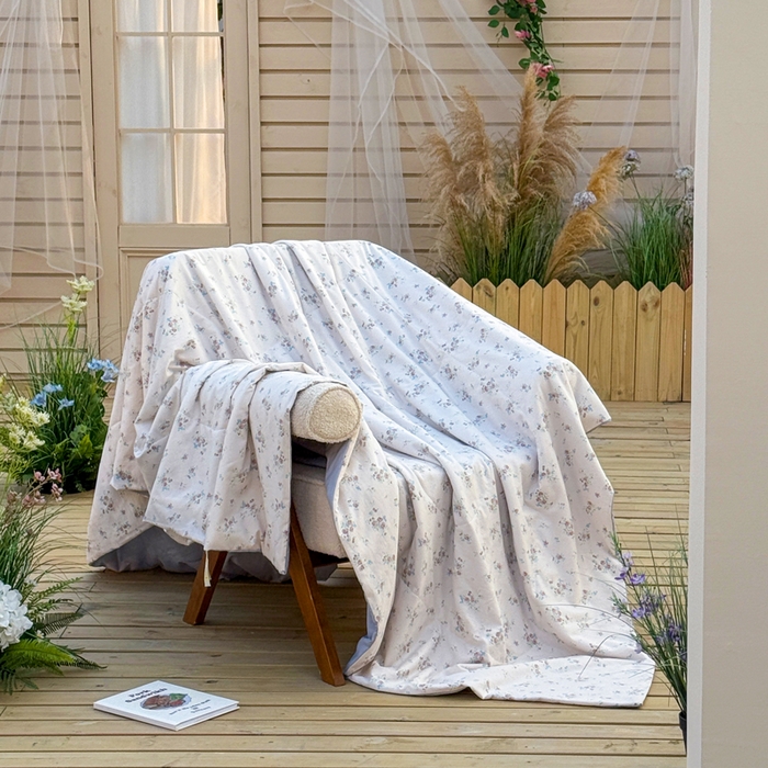 91家纺网 家纺一手货源 找家纺 云玲时尚 2026新款古法水洗棉夏被床盖四件套 粉蓝玫瑰