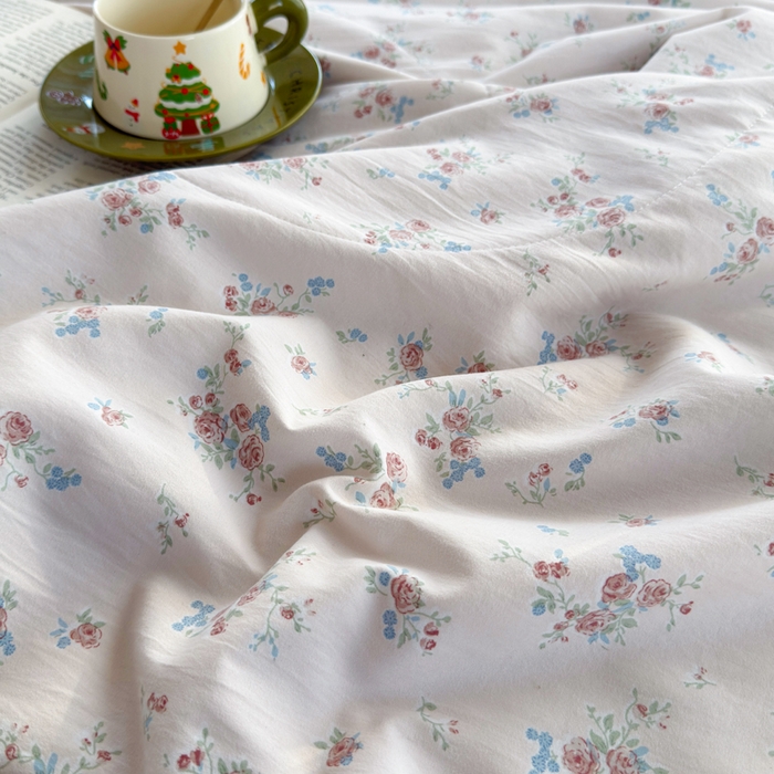 91家纺网 家纺一手货源 找家纺 云玲时尚 2026新款古法水洗棉夏被床盖四件套 粉蓝玫瑰